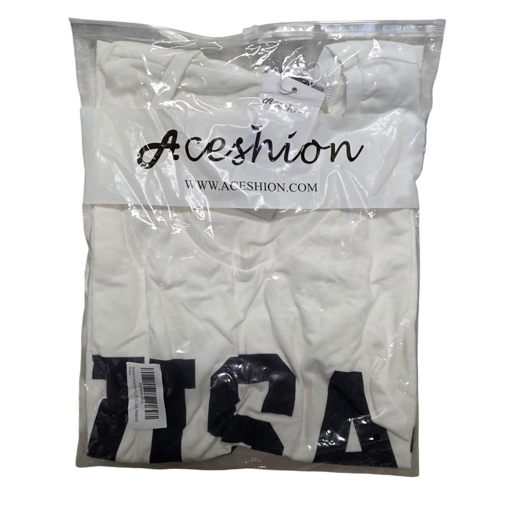 Aceshion USA Graphic T-Shirt White Patriotic American Flag Scoop Neck Women Med - Picture 2 of 7